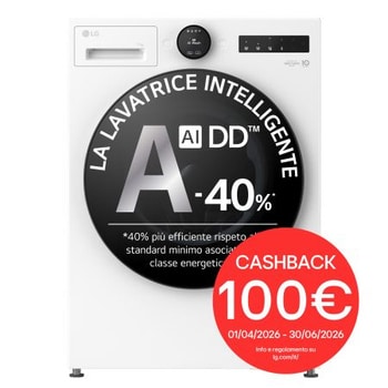 Immagine frontale della lavatrice LG F4X70011TWB serie X7 classe A-40%